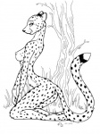 anthro biped breasts butt feet female kneeling looking_aside looking_at_viewer nipples nude outside plant side_view skinny solo spots tail tree fio cheetah felid feline mammal black_and_white line_art monochrome