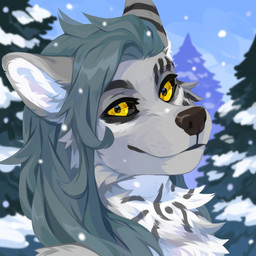 anthro black_sclera blue_hair blue_sky cheek_tuft chest_tuft detailed_background facial_tuft female fur glistening glistening_eyes grey_body grey_fur hair long_hair looking_at_viewer mouth_closed neck_tuft nude outside plant sky snow snowing solo three-quarter_view tree tuft unsigned white_body white_fur yellow_eyes corzh77 canid mammal 1:1 absurd_res bust_portrait detailed hi_res icon portrait