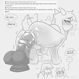 2_horns anal anal_fluids anal_masturbation anal_penetration anal_tugging anthro anthro_penetrated anus ask_blog backsack balls big_butt big_dildo blush blush_lines bodily_fluids breath butt clothed clothed/nude clothing dialogue dildo dildo_in_ass dildo_insertion drooling duo ellipsis eye_roll eyebrows eyelashes eyewear female femboy floppy_ears flustered fur genitals glasses grey_background hair horn huge_dildo kneeling large_penetration looking_at_another looking_away looking_pleasured lube male male_anthro male_focus male_penetrated masturbation medial_ring motion_blur motion_lines narrowed_eyes nude object_in_ass on_one_knee orifice_tugging penetration perineum question round_glasses saliva scarf sex_toy sex_toy_in_ass sex_toy_insertion simple_background solo_focus sweat tail tail_motion tailwag text thick_dildo thick_thighs tongue tongue_out tuft wearing_glasses averysweatyboy deltarune undertale_(series) ralsei susie_(deltarune) bovid caprine goat mammal scalie 1:1 2023 artist_name english_text greyscale hi_res monochrome