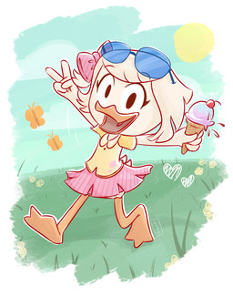 anthro beak clothing dessert eyewear female food group ice_cream solo_focus sun sunglasses itsdetectiveliz disney ducktales ducktales_(2017) webby_vanderquack anatid anseriform avian bird duck