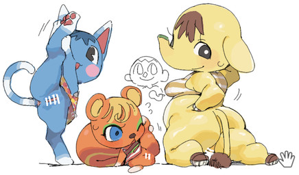 anthro anus barefoot big_butt biped blonde_hair blue_body blue_fur blue_hair blush bodily_fluids bottomless breasts brown_hair butt censor_bar censored_genitalia censored_vulva clothed clothed_anthro clothed_female clothing dress feet female female_anthro flat_chested floppy_ears fur genitals group hair markings no_underwear open_mouth open_smile orange_body orange_ears orange_fur partially_clothed pattern_clothing pattern_dress presenting presenting_hindquarters presenting_vulva raised_leg shirt short_hair simple_background slightly_chubby smile spread_legs spreading standing striped_clothing striped_dress stripes sweat sweatdrop tail tail_markings thick_thighs topwear trio trio_focus vulva white_background white_body white_clothing white_shirt white_topwear yellow_body yellow_fur haramikarubi animal_crossing nintendo caroline_(animal_crossing) eloise_(animal_crossing) isabelle_(animal_crossing) rosie_(animal_crossing) villager_(animal_crossing) canid canine canis domestic_cat domestic_dog elephant elephantid felid feline felis human mammal proboscidean rodent sciurid tree_squirrel 2026 censored colored_sketch digital_media_(artwork) sketch