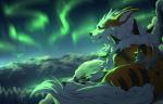 aurora_(phenomenon) claws detailed_background duo feral fur night orange_body orange_fur outside sky star starry_sky white_body white_fur reilukah nintendo pokemon bluemoon_the_lycanine fan_character stellarity_the_poochyena arcanine canid canine generation_1_pokemon generation_3_pokemon mammal pokemon_(species) poochyena 2019 digital_media_(artwork)