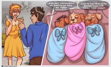 after_transformation duo female feral male male/female text splashtf canid canine canis domestic_dog human mammal comic english_text hi_res url