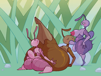 5_fingers anal anal_penetration antennae_(anatomy) anthro anthrofied areola arthropod_abdomen balls belly big_areola big_breasts big_butt big_penis blush bottom_heavy breasts brown_antennae brown_balls brown_body brown_penis butt butt_size_difference curvy_figure erection featureless_moobs fellatio fingers genitals glans glistening glistening_body grass group group_nudity group_sex gynomorph huge_butt intersex intersex/male long_penis looking_at_another male male/male moobs multicolored_body navel nipples non-mammal_breasts non-mammal_navel non-mammal_nipples nude open_mouth oral oral_penetration outside pear-shaped_figure penetration penile penis penis_size_difference pink_antennae pink_balls pink_body pink_glans pink_nipples pink_penis plant purple_antennae purple_balls purple_body purple_penis seductive sex shortstack shortstack_gynomorph shortstack_intersex shortstack_male simple_eyes size_difference smile spitroast text thick_thighs threesome trio two_tone_body wide_hips dozighost bari_(dozighost) choco_(dozighost) clover_(dozighost) ant arthropod hymenopteran insect 2023 artist_name colored digital_drawing_(artwork) digital_media_(artwork) english_text shaded signature watermark