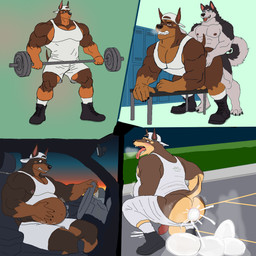 abdominal_bulge anal anal_orgasm anal_oviposition anal_penetration anthro balls belly biceps big_belly butt clothing crouching duo egg eggs_in_belly ejaculation exercise genitals gym hands-free male male/male muscular muscular_anthro muscular_male nipples nude orgasm oviposition penetration penile penile_penetration penis_in_ass pregnant pregnant_anthro pregnant_male raised_tail sex shirt tail tank_top tongue tongue_out topwear weightlifting workout talleth canid canine canis dobermann domestic_dog husky hybrid mammal nordic_sled_dog pinscher spitz 1:1 comic hi_res
