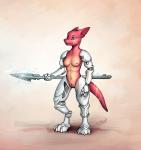 anthro breasts clothed clothing cybernetics electric female genitals javelin machine melee_weapon non-mammal_breasts nude polearm pussy robotic solo spear standing topless weapon twymouse dungeons_and_dragons hasbro wizards_of_the_coast cyborg draconic kobold lizard reptile scalie 2020 digital_media_(artwork) hi_res model_sheet