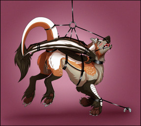 anus ball_gag bdsm black_body black_fur blush bodily_fluids bondage_gear bound brown_body brown_fur butt clitoris clitoris_piercing dripping eyes_closed female feral feral_bondage foot_tuft fur gag gagged genital_fluids genital_piercing genitals hands_tied labia_piercing membrane_(anatomy) membranous_wings muzzle_(object) muzzled pawpads piercing presenting presenting_hindquarters presenting_vulva purple_background raised_tail saliva simple_background solo submissive submissive_female submissive_feral suspension tail tuft vaginal_fluid_drip vaginal_fluids vulva vulva_piercing wing_bondage wings zetsin mythology canid canine dragon furred_dragon furred_scalie hybrid mammal mythological_creature mythological_scalie scalie