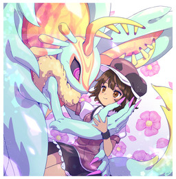 ambiguous_gender anthro antlers black_sclera blush border bottomwear brown_eyes brown_hair canon_x_oc chest_tuft closed_smile clothed clothed_female clothing colored_nails countershading dipstick_tail duo eye_contact female female/ambiguous fingernails flower fluffy fluffy_tail fur hair hand_holding hand_on_back hand_on_cheek happy hat head_wings headgear headwear holding_another horn hug huge_wings interspecies looking_at_another looking_at_partner markings mouth_closed mouthless multicolored_body multicolored_fur nails neck_tuft pink_eyes pink_flower plant pupils purple_fingernails purple_nails short_hair simple_background size_difference skirt smile tail tail_markings tan_body tan_fur tan_skin teal_body teal_fur tuft unusual_wing_placement white_background white_border wings kyarara_renan kirby_(series) nintendo fecto_elfilis vesa_(erinprimette) alien chinchillid human mammal rodent starling_(kirby) 2023 absurd_res digital_media_(artwork) hi_res