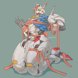 5_fingers air_vent antennae_(anatomy) bdsm blue_torso bondage bound feet female fingers flustered glistening glistening_body green_eyes hands_up machine mecha not_furry red_feet ribbon_bondage ribbons robotic_arms robotic_hands robotic_legs sitting surprised thick_thighs thrusters white_body wide_hips daisyd2 gundam mobile_suit_gundam mobile_suit_gundam_the_witch_from_mercury gundam_aerial living_machine mobile_suit hi_res