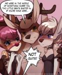 2019 adaline_(sharemyshipment) alexis_(vulpessentia) anthro antlers blonde_hair blue_eyes blush cervine clothed clothing comic deer dialogue digital_media_(artwork) english_text entaros_(character) fallow_deer female foxinshadow hair heart_symbol hi_res horn imminent_sex maid_uniform male mammal new_world_deer red_hair shaded simple_background speech_bubble text uniform white-tailed_deer