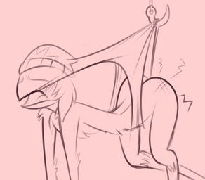 anthro atomic_wedgie butt butt_slap chest_tuft clothed clothing featureless_chest female hanging_wedgie humiliation sketchy slap solo spanked_butt spanking tuft underwear underwear_only wedgie unknown_artist hellaverse helluva_boss octavia_(helluva_boss) avian avian_demon bird owl owl_demon sketch