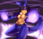 anthro blue_body blue_fur breasts featureless_breasts female front_view fur looking_at_viewer red_eyes solo standing hopping4 nintendo pokemon canid canine generation_4_pokemon lucario mammal pokemon_(species) 2018 absurd_res hi_res