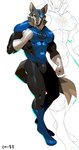 abs anthro bodysuit bulge clothing eye_patch eyewear fur grey_body grey_fur male muscular muscular_anthro muscular_male pecs skinsuit solo spandex superhero tight_clothing cxcxxcxxxx blue_lantern green_lantern canid canine canis mammal wolf 135:256 4k absurd_res hi_res