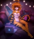 anthro breasts computer container countershading cup electronics female fur genitals hair holding_container holding_cup holding_mug holding_object inside laptop lights lips mug nipples orange_body orange_fur orange_hair orange_nipples orange_pussy purple_eyes pussy shark_plush sitting solo white_body white_countershading white_fur adorableinall apple_inc. apple_macintosh macbook taffy_(balloonprincess) felid mammal pantherine tiger digital_media_(artwork) shaded