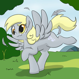 blonde_hair cutie_mark day derp_eyes feathered_wings feathers female feral fur grass grey_body grey_feathers grey_fur hair hooves landing long_hair outside plant shrub sky solo spread_wings wings yellow_body yellow_eyes yellow_fur dendollae friendship_is_magic hasbro my_little_pony mythology derpy_hooves_(mlp) equid equine horse mammal mythological_creature mythological_equine pegasus pony 1:1