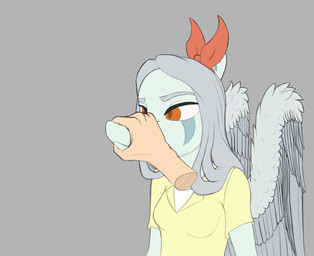 amber_eyes annoyed anthro biped bone_frill breasts clothed clothed_anthro clothed_female clothing disembodied_hand duo feathered_wings feathers female fingers frill_(anatomy) frown grey_background grey_body grey_feathers grey_hair hair holding_mouth_shut human_on_anthro humanoid_hands interspecies long_hair markings medium_breasts narrowed_eyes non-mammal_breasts red_bow shirt simple_background snout_grab striped_markings stripes three-quarter_view topwear unimpressed wings yellow_clothing yellow_shirt yellow_topwear shrek_360_onionscope cavemanon_studios goodbye_volcano_high ko_op_(game_developer) snoot_game fang_(gvh) human mammal prehistoric_species pterosaur reptile scalie 2024 colored hi_res
