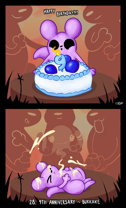 adult_on_young age_difference ambiguous_gender anthro birthday birthday_cake birthday_candle bodily_fluids bukkake cake candle cum cum_on_body cum_on_ear cum_on_face cumshot dessert ejaculation erection eyes_closed food genital_fluids genitals group happy holding_another holding_belly humanoid_genitalia humanoid_penis lying male male/ambiguous masturbation on_back penis questionable_consent silhouetted_body solo_focus tapering_penis tongue tongue_out young young_anthro pincoosh rain_world videocult slugcat slugpup_(rainworld) yeek_(rain_world) 2026 absurd_res digital_media_(artwork) hi_res signature