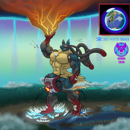abs aircraft airplane anthro balls biceps big_bulge big_muscles bomber bulge city cityscape cloud death_count destroyed_city destruction earth evil_grin genitals glowing glowing_eyes huge_bulge huge_muscles jet kill_count macro male muscular penis planet red_eyes shell_(projectile) shockwave sky skyscape smile solo stomping super_strength tight_underwear vehicle vein veiny_balls veiny_muscles veiny_penis seinki nintendo pokemon generation_6_pokemon mega_evolution mega_lucario pokemon_(species) 1:1 absurd_res hi_res