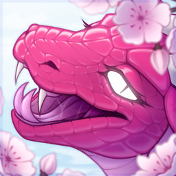 anthro bodily_fluids cherry_blossom female flower forked_tongue glowing glowing_eyes looking_at_viewer open_mouth pink_body pink_mouth pink_scales plant prunus_(flower) saliva saliva_string scales simple_background snake_hood solo teeth tongue tongue_out white_eyes zegzagun ti-julie_(puroslavking) cobra reptile scalie snake 1:1 hi_res