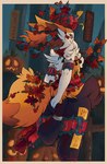 ambiguous_gender anthro big_butt butt inner_ear_fluff jack-o'-lantern leaf outside plant solo stick tail tree tuft sarifairy nintendo pokemon braixen generation_6_pokemon pokemon_(species) absurd_res hi_res