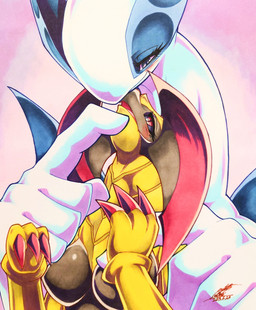 anthro blue_eyes blush blush_lines breasts claws duo eyelashes female female/female green_body half-closed_eyes narrowed_eyes open_mouth red_eyes size_difference tongue white_body white_skin 025aki nintendo pokemon generation_2_pokemon generation_5_pokemon haxorus legendary_pokemon lugia pokemon_(species) reptile scalie 2023 absurd_res dated hi_res signature