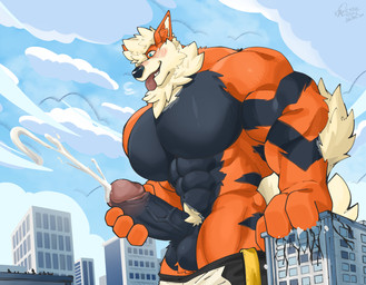 abs anthro anthrofied balls barazoku biceps big_balls big_muscles big_pecs big_penis blush bodily_fluids cum cumshot day ejaculation fur genital_fluids genitals heterochromia holding_penis huge_balls huge_muscles huge_pecs huge_penis humanoid_genitalia humanoid_penis macro macro_anthro macro_male male male_anthro masturbation muscular muscular_anthro muscular_male nude orgasm pecs penis pokemorph tongue tongue_out oinu_kori nintendo pokemon kori_(oinu_kori) arcanine canid canine generation_1_pokemon mammal pokemon_(species) digital_media_(artwork)