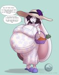 belly big_belly big_breasts breasts clothing dress_only female hat headgear headwear huge_breasts pregnant pregnant_female text text_box animal_humanoid humanoid lagomorph lagomorph_humanoid leporid mammal mammal_humanoid rabbit absurd_res english_text hi_res
