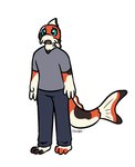 anthro barbel_(anatomy) barefoot clothed clothing dorsal_fin feet fin frown fully_clothed grey_clothing grey_shirt grey_sweatpants grey_t-shirt grey_topwear male open_frown open_mouth orange_body orange_scales sad scales shirt solo standing t-shirt tail tail_fin teal_eyes topwear white_body white_scales cloudpie conditional_dnp amur_carp carp cyprinid cypriniform fish koi marine typical_carp 2022 aliasing clip_studio_paint_(artwork) digital_drawing_(artwork) digital_media_(artwork) flat_colors full-length_portrait portrait