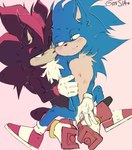 anthro clothing duo footwear gloves handwear hug hugging_another male male/male shadow shoes sitting sitting_on_another sneakers gonsia sega sonic_the_hedgehog_(comics) sonic_the_hedgehog_(series) fan_character shadow_the_hedgehog sonic_the_hedgehog eulipotyphlan hedgehog hybrid mammal absurd_res hi_res