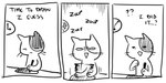 3_panel_comic ambiguous_gender anthro black_text clock dialogue drawing drawing_pen ellipsis eyes_closed holding_object holding_pen motion_lines mouth_closed open_mouth paws pen question question_mark questioning_ellipsis simple_background solo sound_effects standing talking_to_self text whiskers white_background flavia-elric domestic_cat felid feline felis mammal 2023 black_and_white comic digital_media_(artwork) english_text hi_res meme monochrome