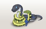 blue_eyes blue_tongue coiling duo feral green_body grey_body happy imminent_vore male male/male orange_eyes scarf simple_background tail tongue white_background akaikosh reptile scalie snake 16:10 widescreen