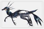 ambiguous_gender black_body black_feathers black_nose claws feathers feral fur grey_body grey_feathers grey_fur simple_background solo spikes spikes_(anatomy) spurs spurs_(anatomy) tuft nukerooster feonix