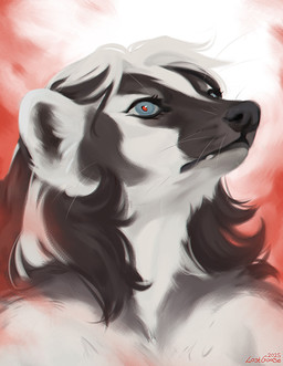 anthro black_body black_fur black_nose blue_eyes blue_hair eyelashes female female_anthro front_view fur hair mouth_closed multicolored_hair pupils red_pupils simple_background solo two_tone_hair whiskers white_body white_fur white_hair lostgoose american_badger badger mammal mustelid musteline 2025 bust_portrait dated hi_res portrait signature