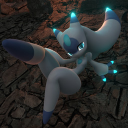 ambiguous_gender blue_eyes blue_fingers floating looking_at_viewer raised_leg solo thick_thighs white_body zensintemple palworld pocketpair lunaris_(pal) pal_(species) 1:1 3d_(artwork) absurd_res digital_media_(artwork) hi_res