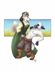 anthro clothed clothing duo farm female fully_clothed imminent_rape male tail taen bovid canid canine canis caprine domestic_sheep mammal sheep wolf 2008 full-length_portrait hi_res portrait traditional_media_(artwork)