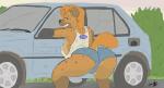 anthro big_butt bodily_fluids bottomwear bounce bouncing_breasts bouncing_butt breasts butt car clothing denim denim_clothing female hotpants jiggling looking_at_viewer raised_tail shorts side_boob solo sweat tail twerking vehicle aromatic_hyena ford toyota hibiscus_blossom hyena mammal spotted_hyena 2d_animation animated frame_by_frame short_playtime