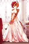 anthro black_nose breasts cleavage clothed clothing dress female fur hair red_hair solo wedding_dress dof nikki_kofi cheetah felid feline mammal digital_media_(artwork) hi_res