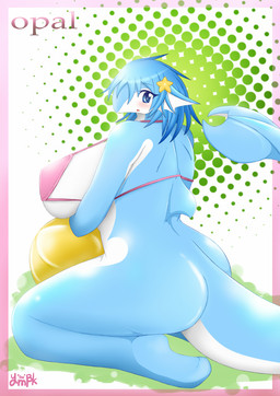 2000s_theme :o anthro big_breasts blue_body blue_eyes blue_hair bra breasts clothing countershade_torso countershading ear_fins female fin glistening hair huge_breasts kemono looking_at_viewer non-mammal_breasts open_mouth overweight overweight_anthro overweight_female solo thick_thighs underwear white_body wide_hips y2k_(graphic_design) ymbk opal_(ymbk) aquatic cetacean dolphin mammal toothed_whale 2011 hi_res japanese_description