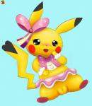 accessory blush bottomwear bow_(feature) bow_accessory bow_ribbon cleft_tail clothed clothing cosplay cosplay_pikachu_(costume) female feral fur genitals hair_accessory hair_bow hair_ribbon open_mouth pussy ribbons simple_background skirt smile solo tail tail_under_skirt tongue yellow_body yellow_fur flowerfondler nintendo pokemon cosplay_pikachu_(character) pikachu_pop_star generation_1_pokemon mammal pikachu pokemon_(species) hi_res