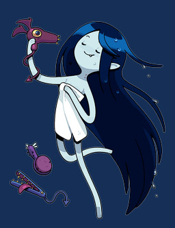 bite_mark bite_mark_on_neck fanged_bite_mark fanged_bite_mark_on_neck fangs female floating group hair humanoid_pointy_ears long_hair not_furry pointy_ears smile teeth towel towel_only wet_hair discount-supervillain adventure_time cartoon_network marceline_abadeer animate_inanimate arthropod demon demon_humanoid humanoid vampire hi_res