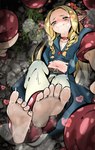 5_toes absurd_res barefoot blonde_hair bodily_fluids delicious_in_dungeon elf feet female foot_fetish green_eyes hair hi_res humanoid humanoid_feet humanoid_pointy_ears marcille_donato navel not_furry pawfeather plantigrade soles sweat toes