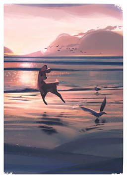 ambiguous_gender beach border cloud feral fur group hair multicolored_body multicolored_fur outside quadruped sea short_hair sky spots tail water white_border itsdanfango ansel_(itsdanfango) avian bird deer gull lari larid mammal 2019 hi_res