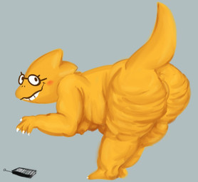 bent_over big_butt breasts butt cellulite eyewear fat_folds female glasses looking_back nipples nude overweight overweight_female solo thick_thighs non_applicable undertale undertale_(series) alphys lizard monster reptile scalie