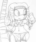 anthro bandeau bracelet breasts clothing eyelashes female headgear headwear holding_jewelry holding_necklace holding_object jewelry midriff navel necklace nipple_outline small_breasts solo thick_thighs topwear wide_hips big-e6 sega sonic_adventure sonic_the_hedgehog_(series) tikal_the_echidna echidna mammal monotreme line_art monochrome