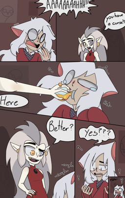dialogue duo elixir female hair heterochromia long_hair male male/female ring speech_bubble text white_hair anonymous_artist disney the_owl_house eda_clawthorne hawk_(vension) hooty_(the_owl_house) human mammal witch_(the_owl_house) absurd_res comic english_text hi_res