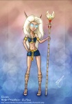 blonde_hair blood bodily_fluids bottomwear clothing egyptian female glowing hair melee_weapon not_furry polearm skirt slim solo staff text weapon young personel blizzard_entertainment warcraft elf high_elf humanoid url