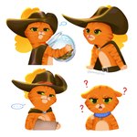 anthro attitude blep bowl cape clothing collar confusion container ears_down eating food frown fur green_eyes hat headgear headwear holding_object looking_at_viewer male multiple_poses narrowed_eyes open_mouth orange_body orange_fur pivoted_ears pose pouting question_mark solo tongue tongue_out whiskers wawapras dreamworks puss_in_boots_(franchise) puss_in_boots_(dreamworks) domestic_cat felid feline felis mammal tabby_cat 1:1 hi_res multiple_images