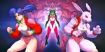 boots bottomwear breasts cleavage clothed clothing female footwear fur green_hair hair high_heeled_boots high_heels multi_arm multi_limb pigtails purple_hair red_eyes shoes shorts white_body white_fur josef_axner bloody_roar konami alice_the_rabbit alice_tsukagami uriko human lagomorph leporid mammal rabbit hi_res