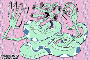 3_eyes 7_heads ambiguous_gender ancillary_head anthro apode black_claws blue_body blue_scales choker claws fangs forked_tongue green_body green_scales jewelry legless living_hair multi_eye multi_head multicolored_body necklace nightmare_fuel open_mouth pattern_background pink_eyes pseudo_hair pupils purple_choker purple_jewelry purple_necklace scales serpentine simple_background slit_pupils snake_hair solo teeth text tongue tongue_out white_body white_scales squeakycanine european_mythology greek_mythology mythology rene_taxel draconcopode gorgon monster naga reptile scalie snake snake_naga 2025 3:2 artist_name english_text nonbinary_(lore)
