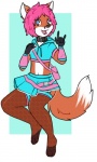 anthro arm_warmers armwear bottomwear clothed clothing collar femboy garter_straps legwear male simple_background skirt solo stockings turtlepaws jaxfenrir canid canine fox mammal 2017 3:5